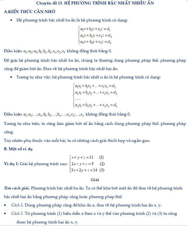 Hệ phương trình bậc nhất nhiều ẩn 