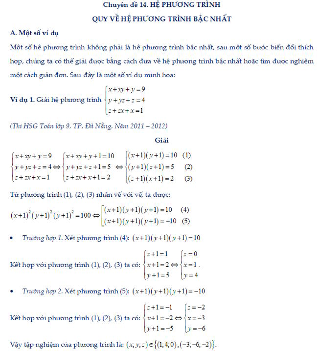 Hệ phương trình quy về hệ phương trình bậc nhất