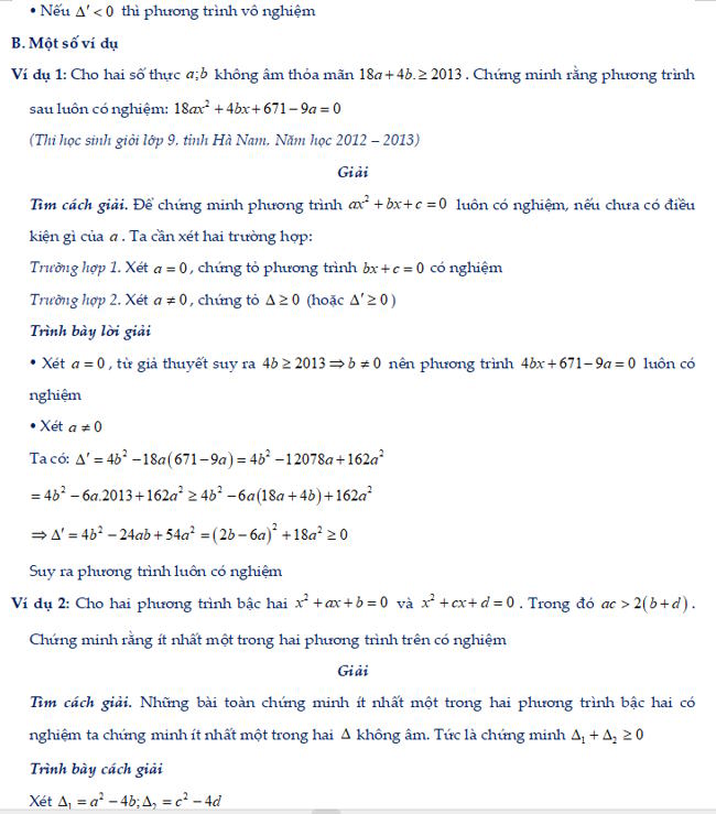 Phương trình bậc hai và công thức nghiệm