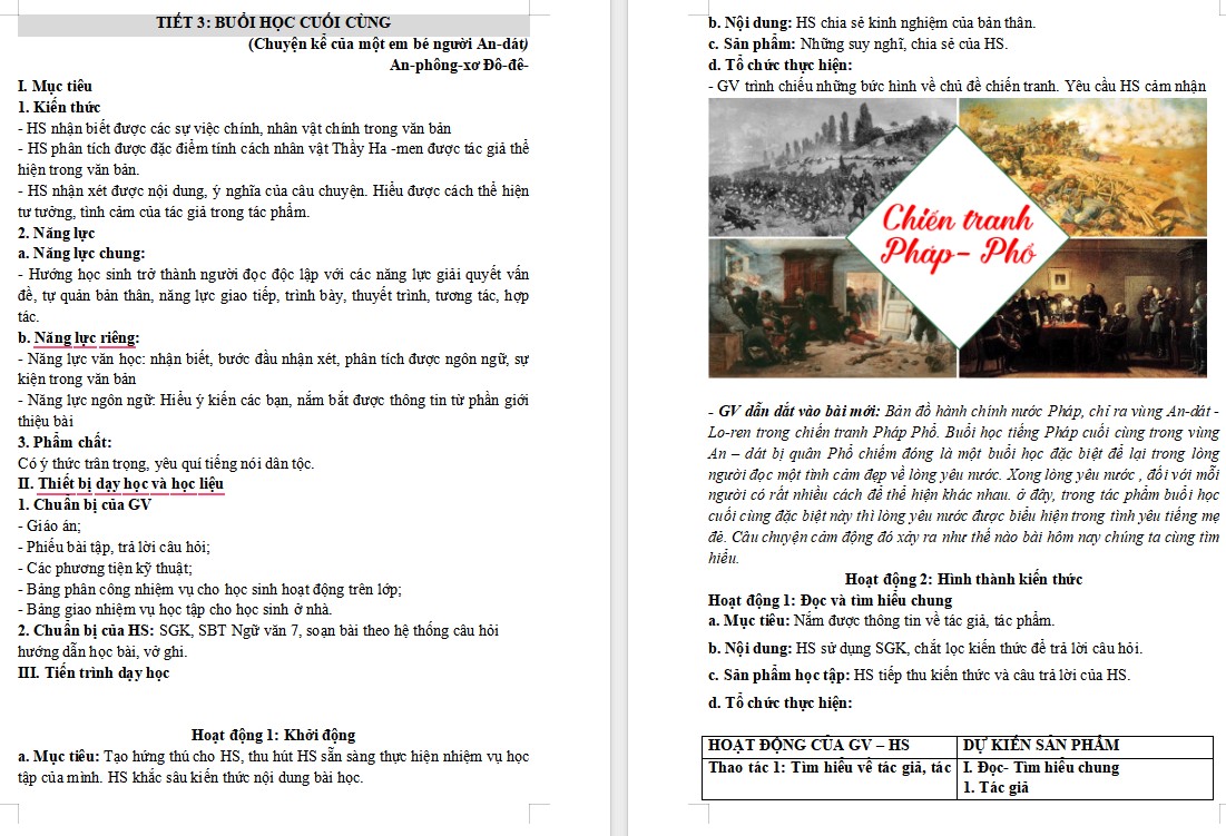 KHBD Ngữ văn 7 Bài Buổi học cuối cùng Cánh Diều