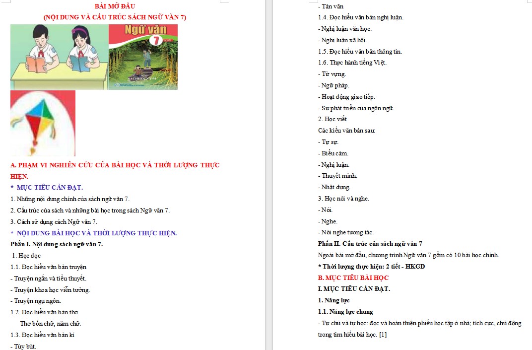 KHBD Ngữ văn 7 Bài Mở đầu Cánh Diều