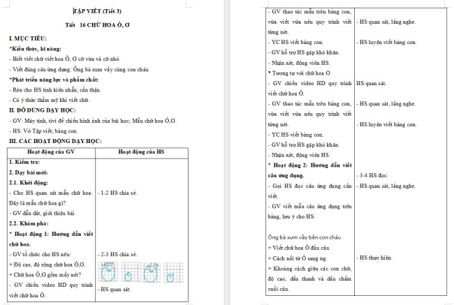 Giáo án Tiếng Việt 2 Bài 29: Chữ hoa Ô, Ơ
