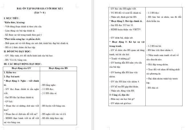 Giáo án Tiếng Việt 2 Ôn tập cuối học kì I (Tiết 7, 8)