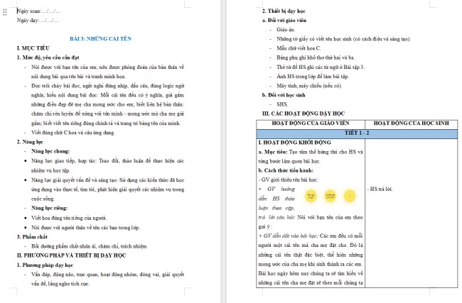Giáo án Tiếng Việt 2 Bài 3: Đọc Những cái tên