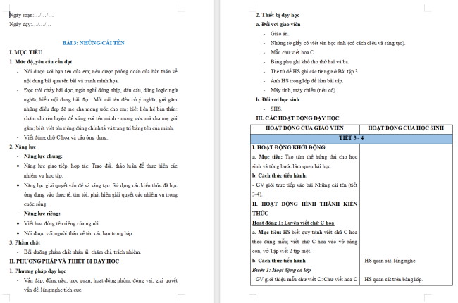 Giáo án Tiếng Việt 2 Bài 3: Viết chữ hoa C