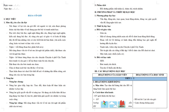 Giáo án Tiếng Việt 2 Bài 4: Đọc Cô gió