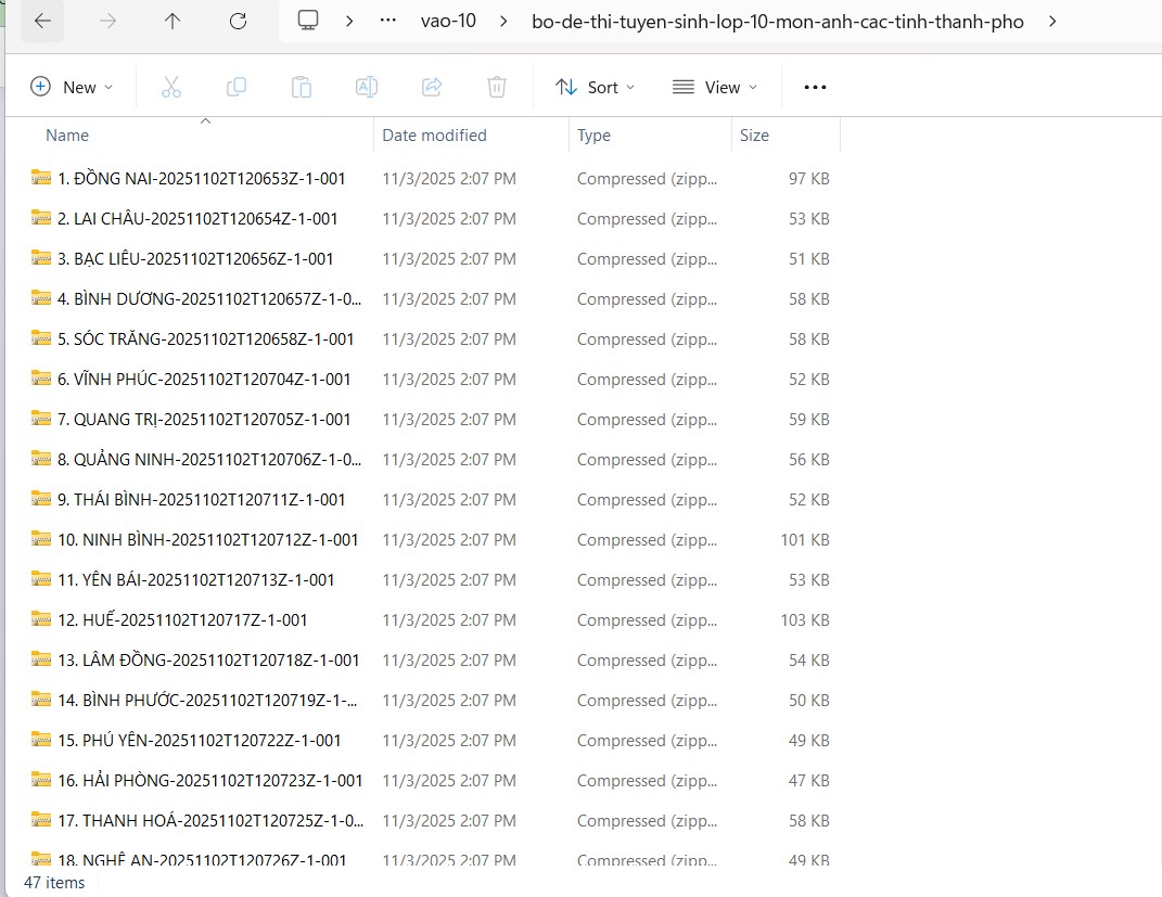 Bộ đề thi tuyển sinh lớp 10 môn Anh các tỉnh, thành phố
