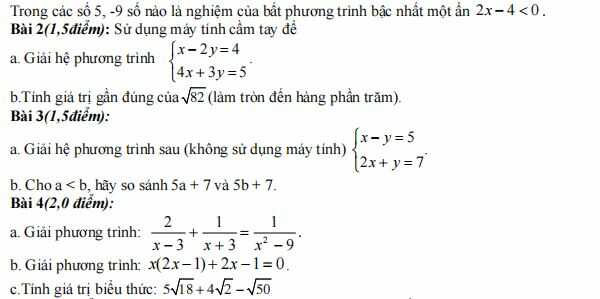 Đề thi giữa kì 1 lớp 9 môn Toán