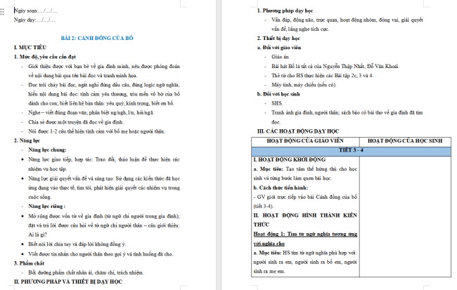 Giáo án Tiếng Việt 2 Bài 2: Nói và đáp lời chia tay, lời từ chối