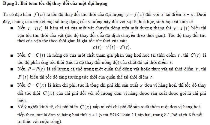 Ứng dụng đạo hàm để giải quyết một số vấn đề liên quan đến thực tiễn