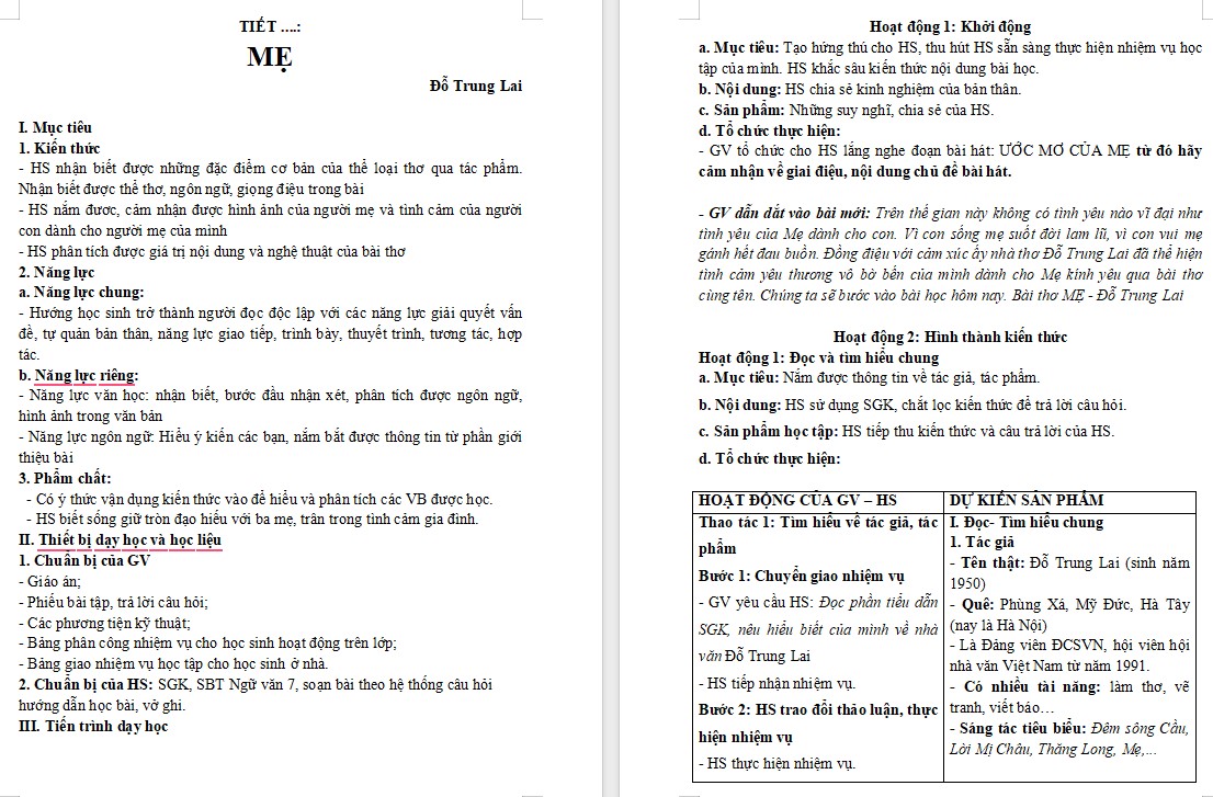 KHBD Ngữ văn 7 Bài Mẹ (Đỗ Trung Lai) Cánh Diều