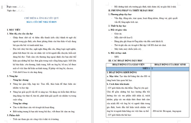 Giáo án Tiếng Việt 2 Bài 1: Đọc Cô chủ nhà tí hon