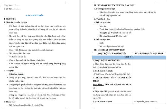 Giáo án Tiếng Việt 2 Bài 2: Nói, viết lời xin lỗi
