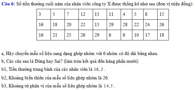 Trắc nghiệm đúng sai Các số đặc trưng đo mức độ phân tán