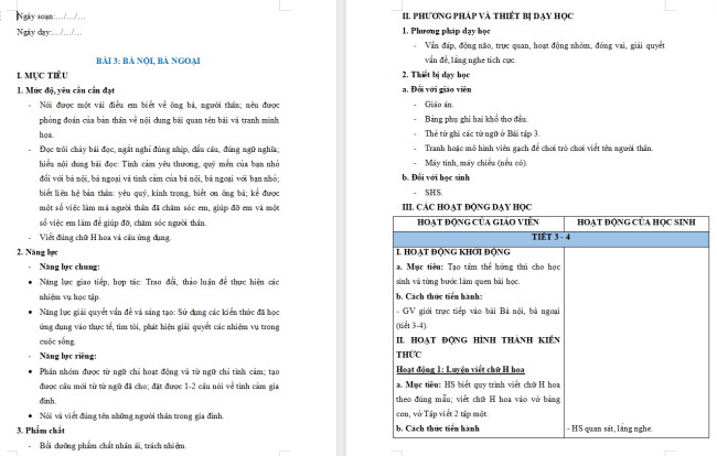 Giáo án Tiếng Việt 2 Bài 3: Viết chữ hoa H