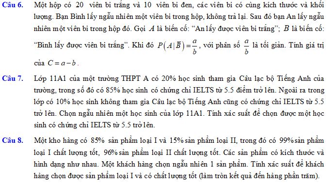 Trả lời ngắn phần Xác suất có điều kiện