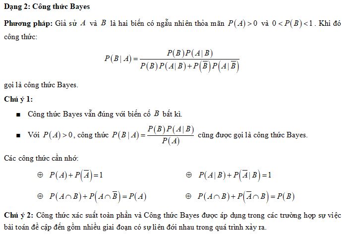 Dạng toán về Công thức xác suất toàn phần - công thức Bayes