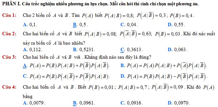 Dạng toán về Công thức xác suất toàn phần - công thức Bayes