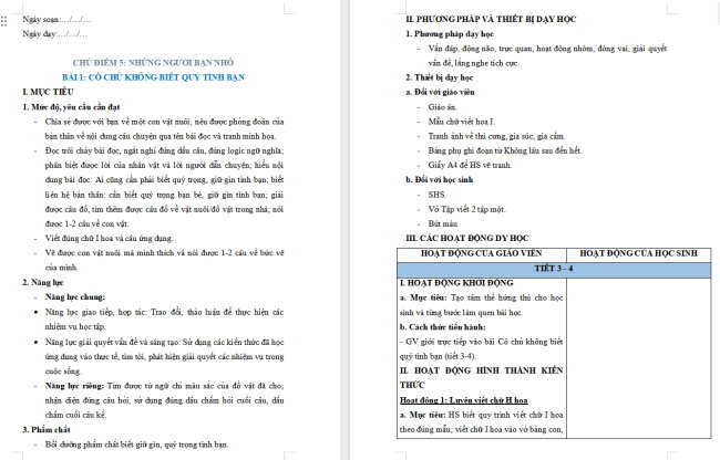 Giáo án Tiếng Việt 2 Bài 1: Viết chữ hoa I