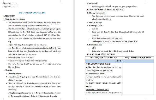 Giáo án Tiếng Việt 2 Bài 4: Luyện tập giới thiệu đồ vật quen thuộc