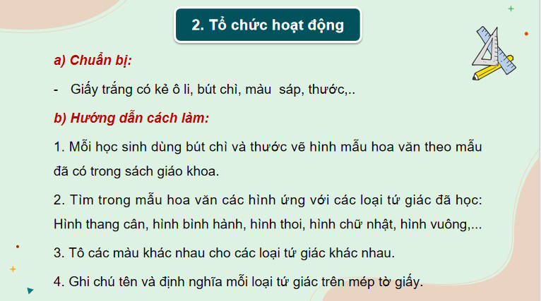Làm tranh treo tường minh họa các loại hình tứ giác đặc biệt