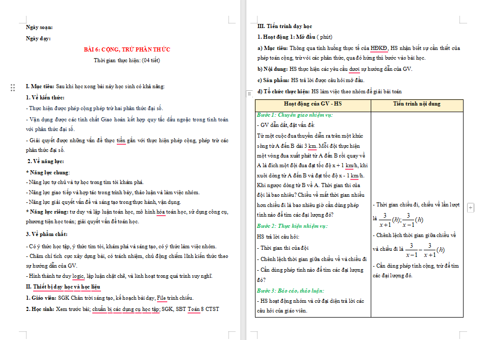 Giáo án PowerPoint Toán 8 Chân trời sáng tạo Bài 6