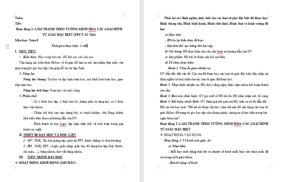 Làm tranh treo tường minh họa các loại hình tứ giác đặc biệt