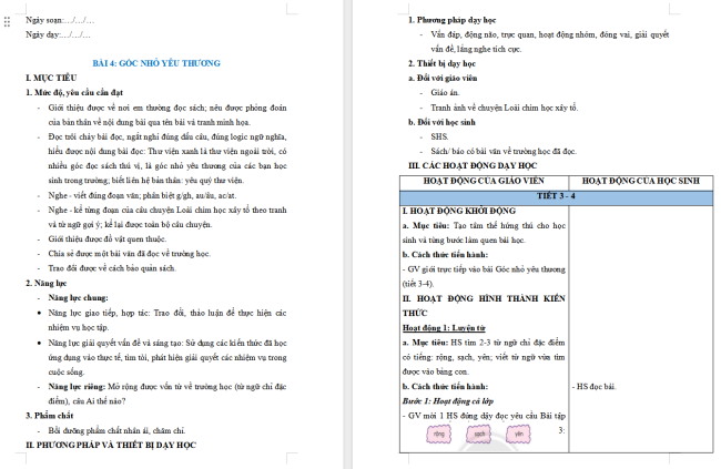 Giáo án Tiếng Việt 2 Bài 4: Nghe - kể Loài chim học xây tổ