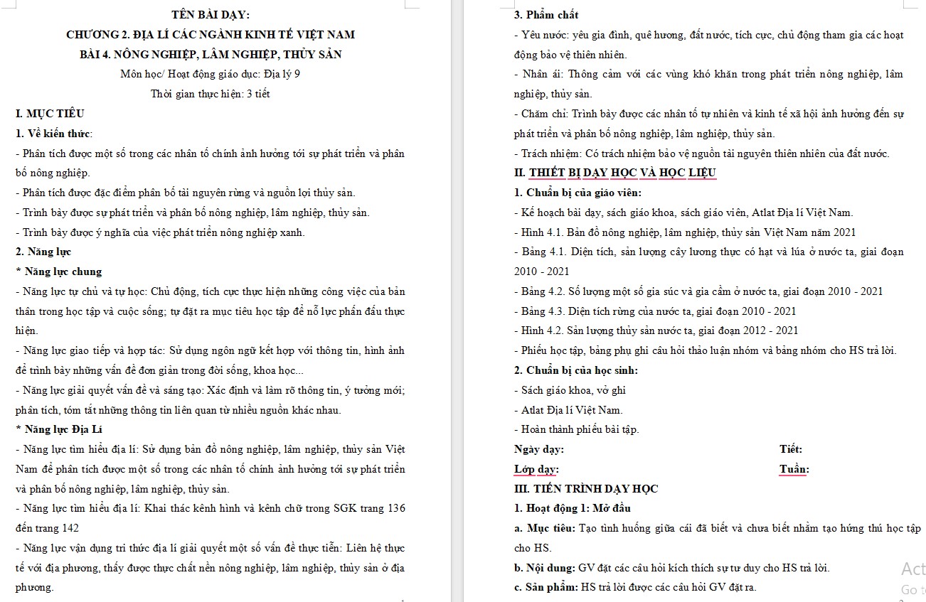 KHBD Địa lí 9 CTST Bài Nông nghiệp, lâm nghiệp, thuỷ sản