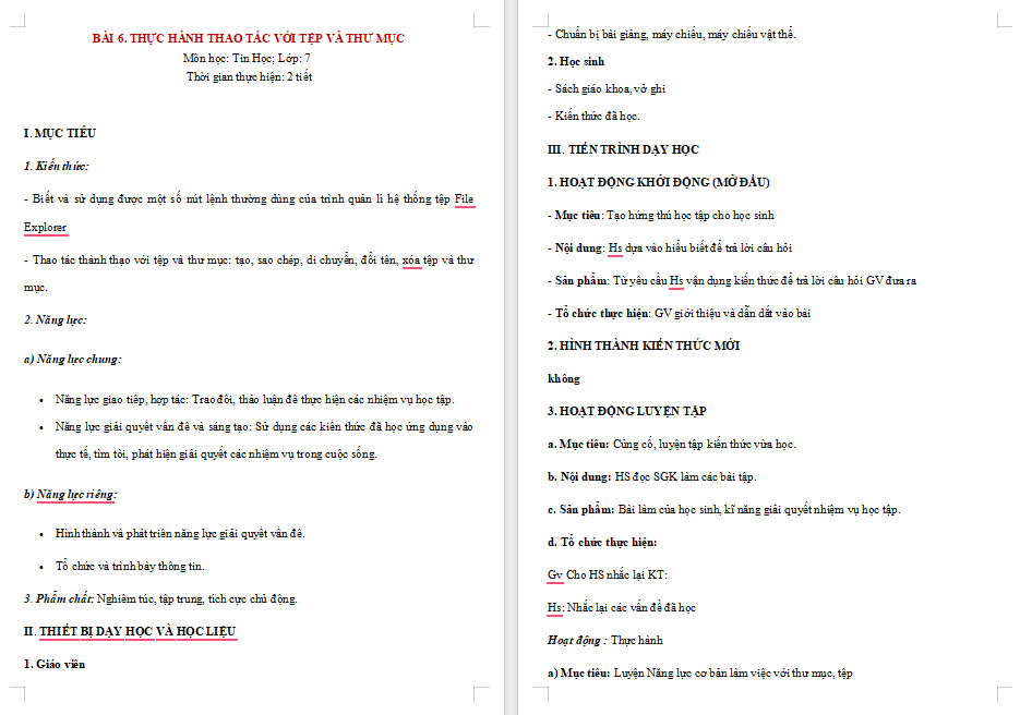 Giáo án PowerPoint Tin học 7 Bài 6