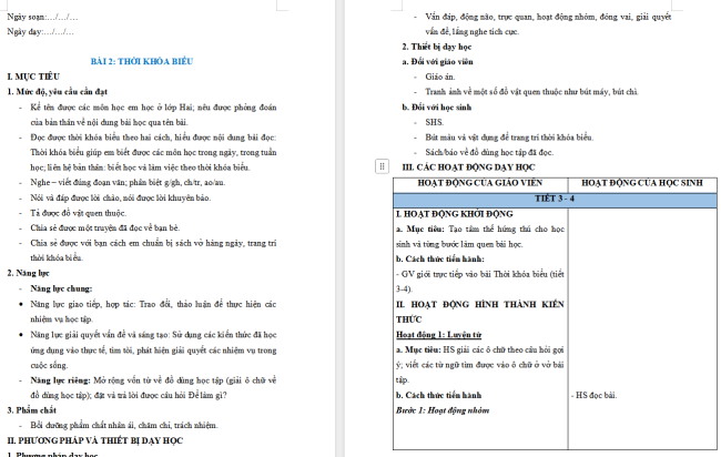 Giáo án Tiếng Việt 2 Bài 2: Mở rộng vốn từ Trường học (tiếp theo)