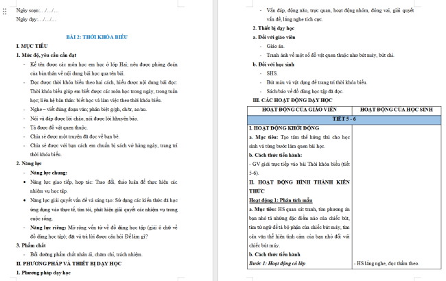 Giáo án Tiếng Việt 2 Bài 2: Tả đồ vật quen thuộc