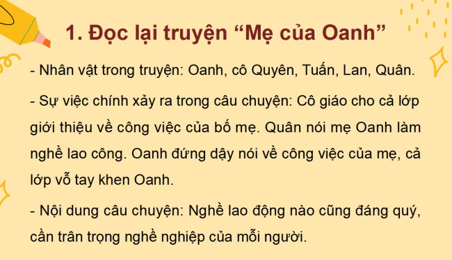 PowerPoint Tiếng Việt 2 Bài 4: Đọc - kể Mẹ của Oanh