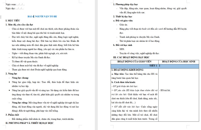 Giáo án Tiếng Việt 2 Bài 4: Đọc Người nặn tò he