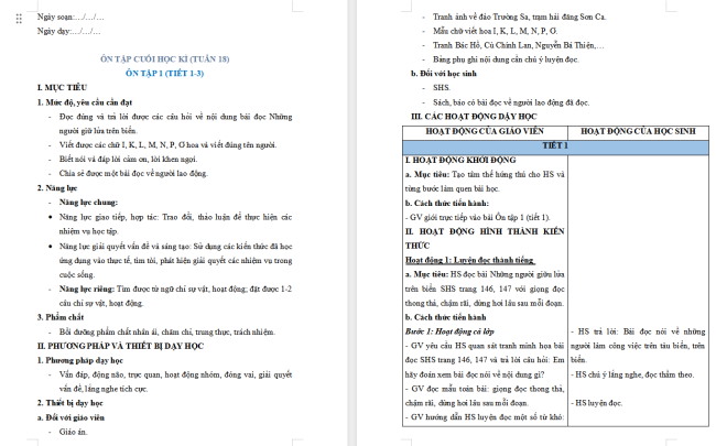 Giáo án Tiếng Việt 2 Ôn tập cuối học kì I - Ôn tập 1