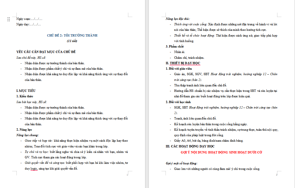 Giáo án PowerPoint HĐTN 12 Chủ đề 2