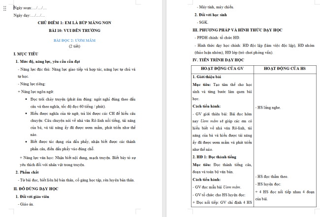 Giáo án Tiếng Việt 2 Bài 11: Ươm mầm