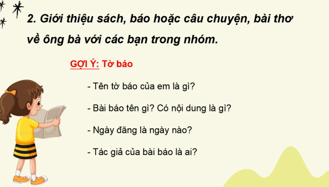 PowerPoint Tiếng Việt 2 Bài 12: Đọc sách báo viết về ông bà