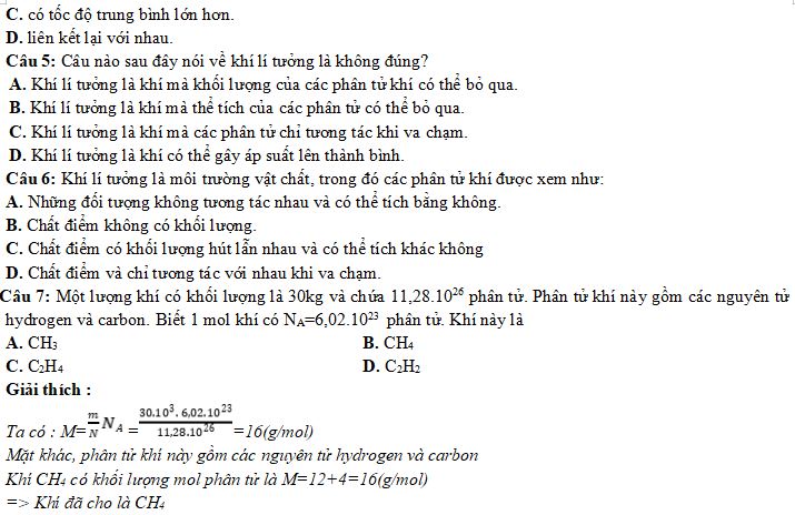 Bài tập Mô hình động học phân tử chất khí