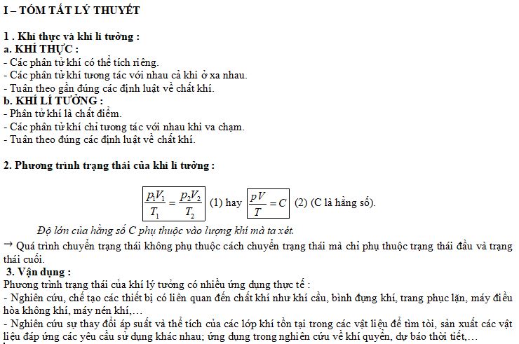 Bài tập Phương trình trạng thái khí lí tưởng