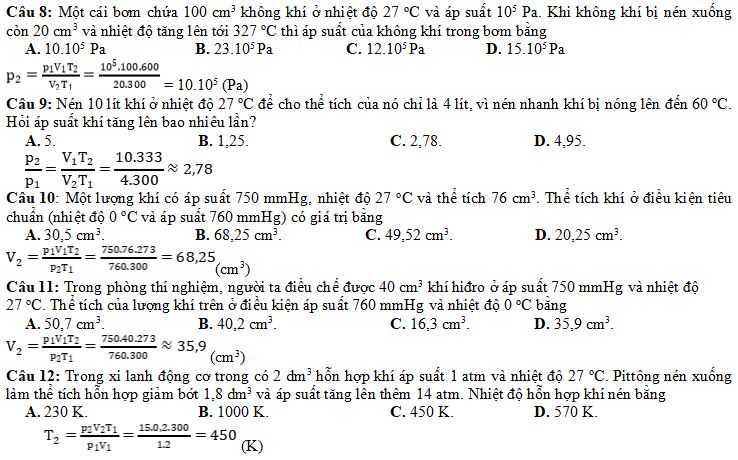 Bài tập Phương trình trạng thái khí lí tưởng