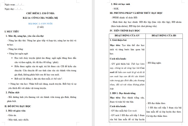 Giáo án Tiếng Việt 2 Bài 14: Con nuôi