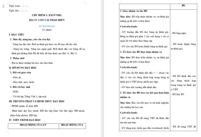Giáo án Tiếng Việt 2 Bài 15: Em đã biết những gì, làm được những gì?