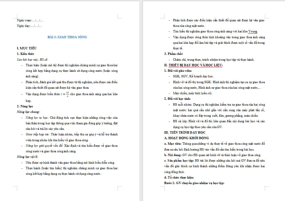 Giáo án PowerPoint Vật lí 11 Bài 3: Giao thoa sóng 