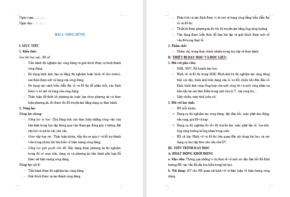 Giáo án PowerPoint Vật lí 11 Bài 4: Sóng dừng 