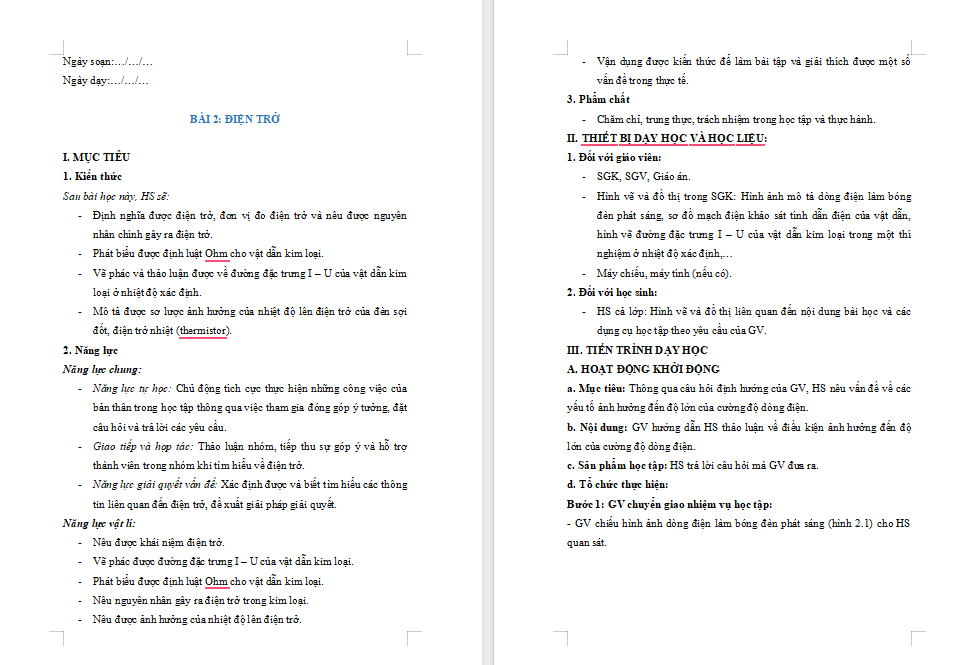 Giáo án PowerPoint Vật lí 11 Bài 2: Điện trở 