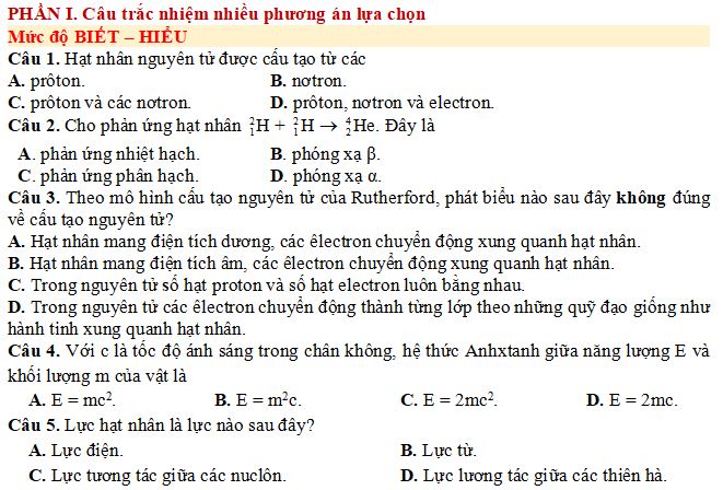 Bộ bài tập về Vật lí hạt nhân