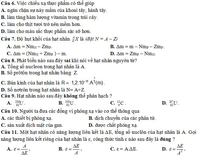 Bộ bài tập về Vật lí hạt nhân