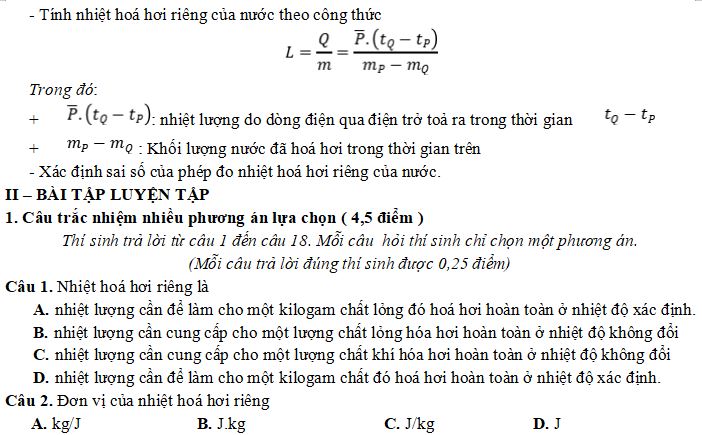 Bài tập Nhiệt hóa hơi riêng