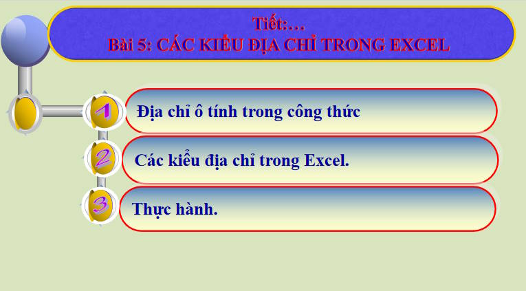 Giáo án PowerPoint Tin học 8 Bài 5: Các kiểu địa chỉ trong excel